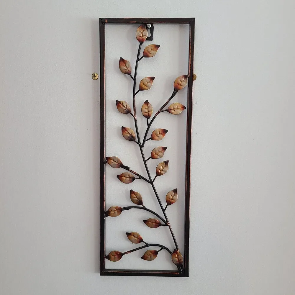 Vintage Metal Art Panel Wall Hanging Leaf And Branch Design Bronze And Gold Tone